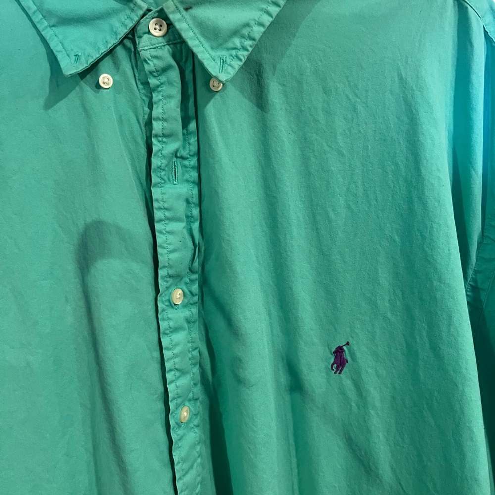 Ralf Lauren Seafoam green button down short sleeve shirt XXXLT